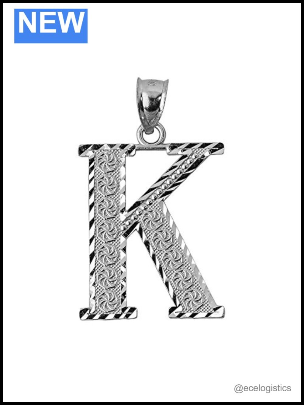 925 Sterling Silver Initial Letter K Charm Pendant